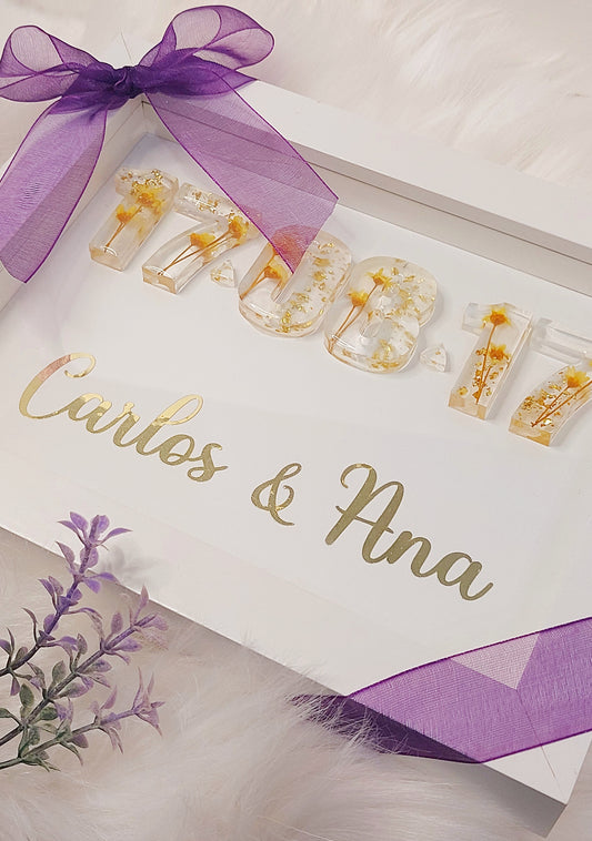 Regalo personalizado de aniversario de boda, Marco con fecha y nombres, Recuerdo de boda personalizado único, 50 aniversario,