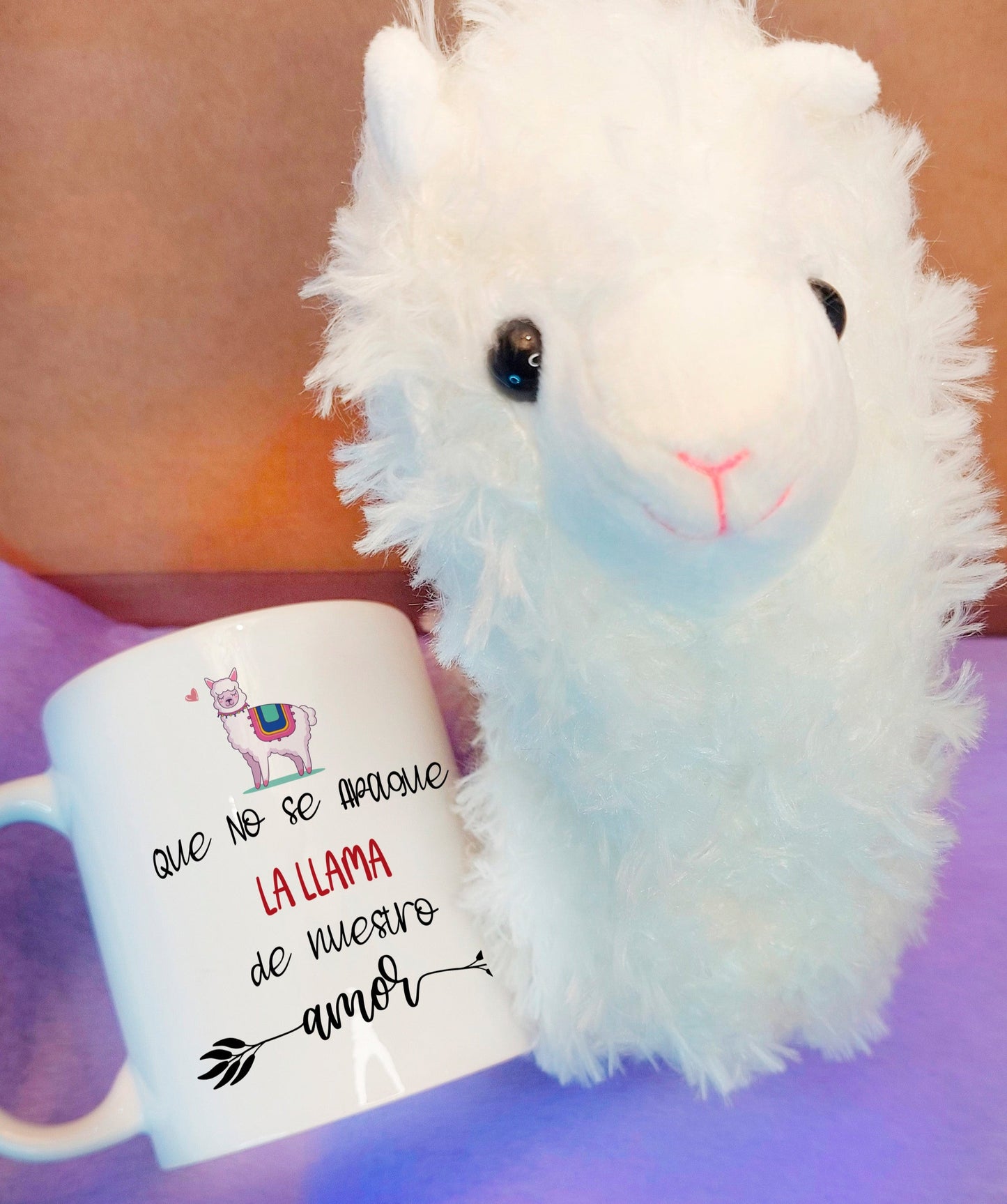 set taza y peluche regalo llama