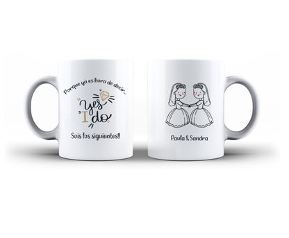 taza personalizada para los siguientes en casarse mujer mujer