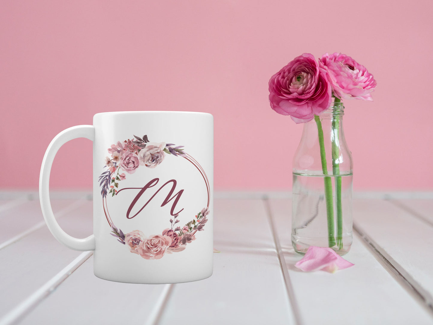 taza personalizada floral rosa