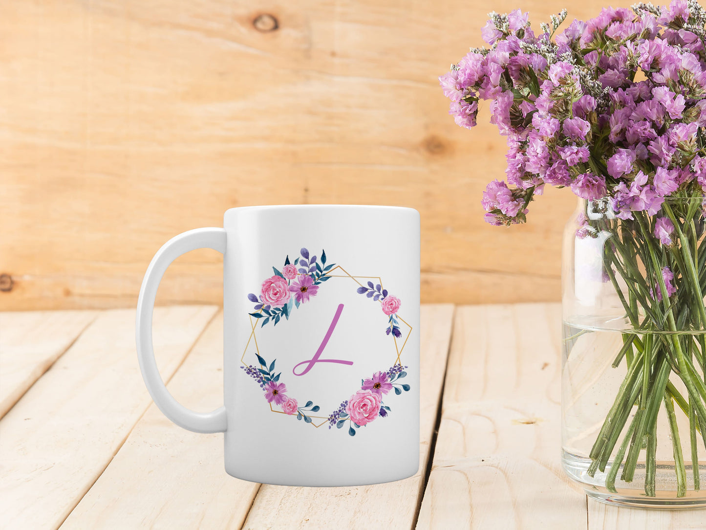 taza personalizada floral morada