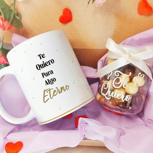 taza y taro de chocolatinas con frase san valentin