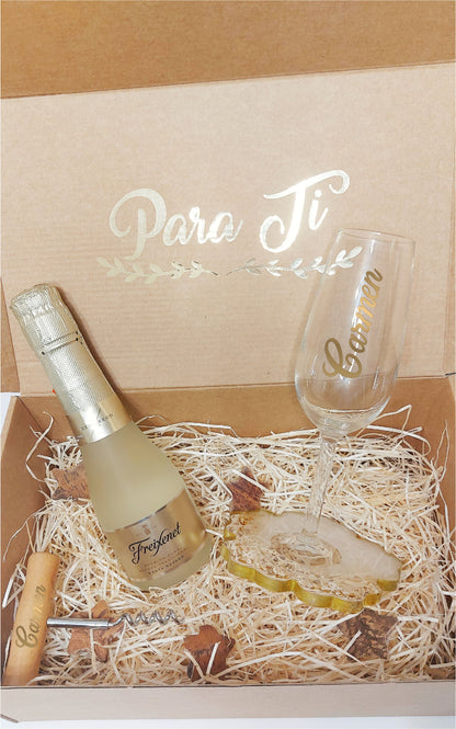 Coffret cadeau verre et cava personnalisé