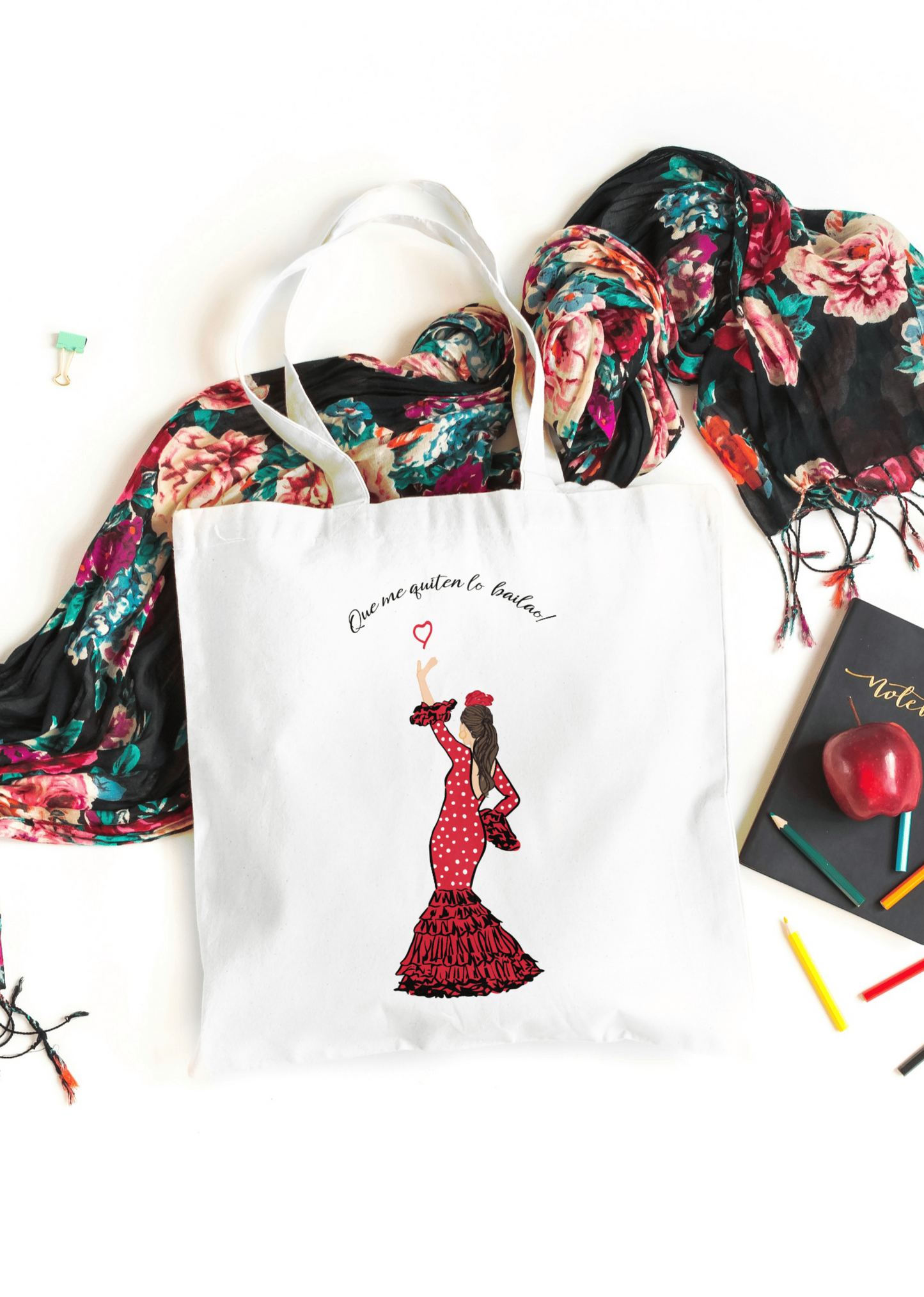 tote bag de tela preppy, aesthetic tote bag de flores rosas, bolsa para compras reutilizable, regalo para amiga invisible
bailadora flamenca con frase que me quiten lo bailao