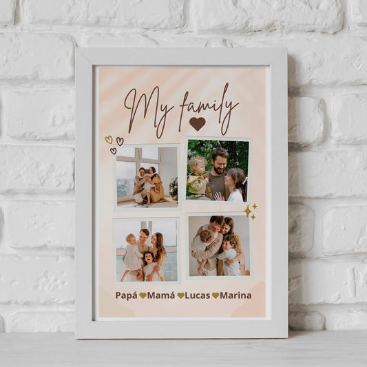 lamina y marco personalizado con fotos para la familia, ideal regalo original para papá, mamá