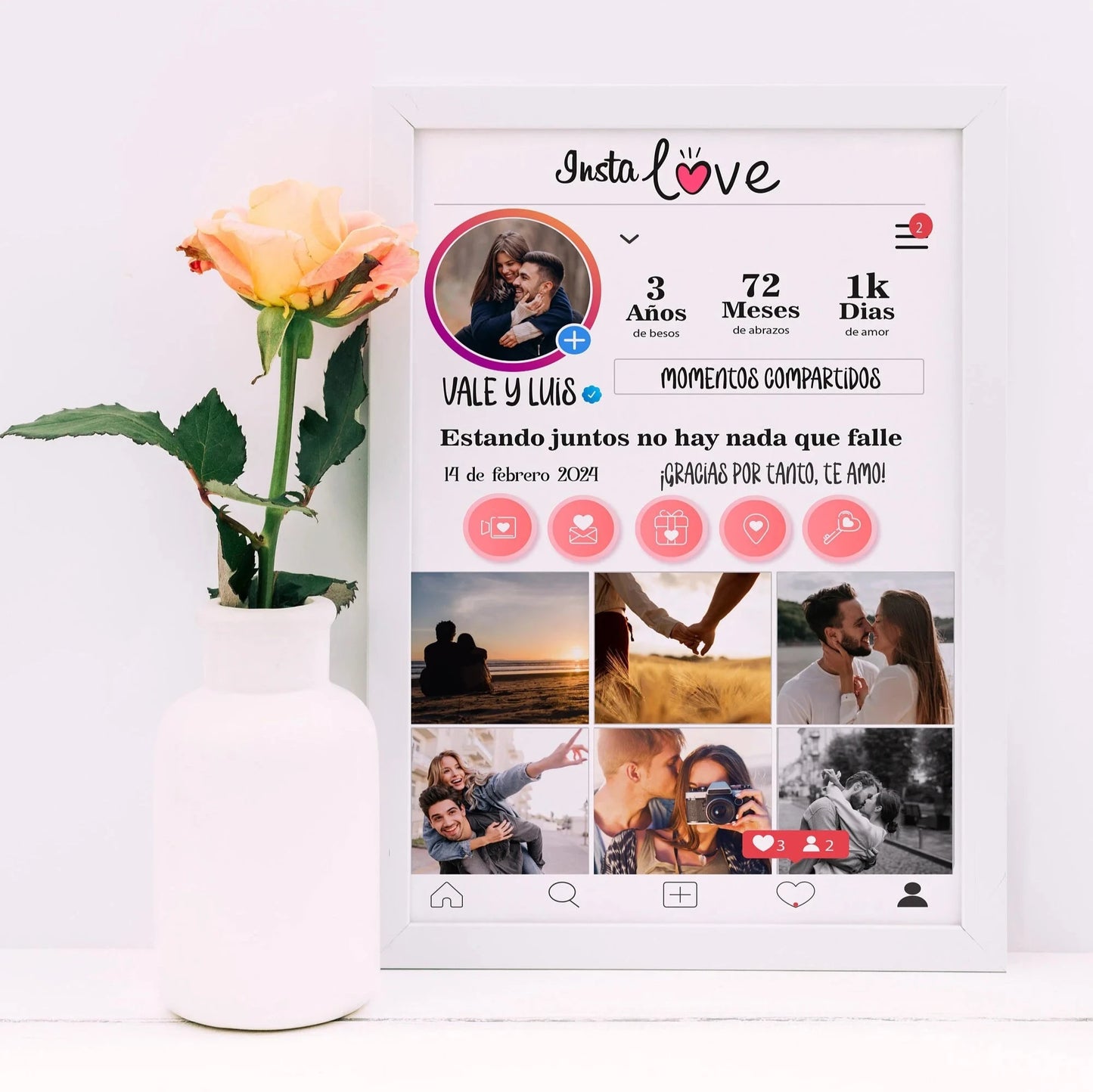 insta love con fotografía, regalo personalizado aniversario y san Valentín