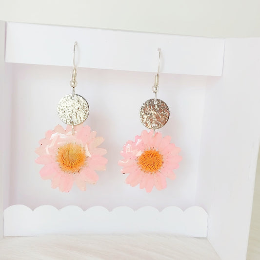 Pendientes de flores de resina, pendientes de resina con flor real, pendientes colgantes, regalo de cumpleaños, regalo hecho a mano