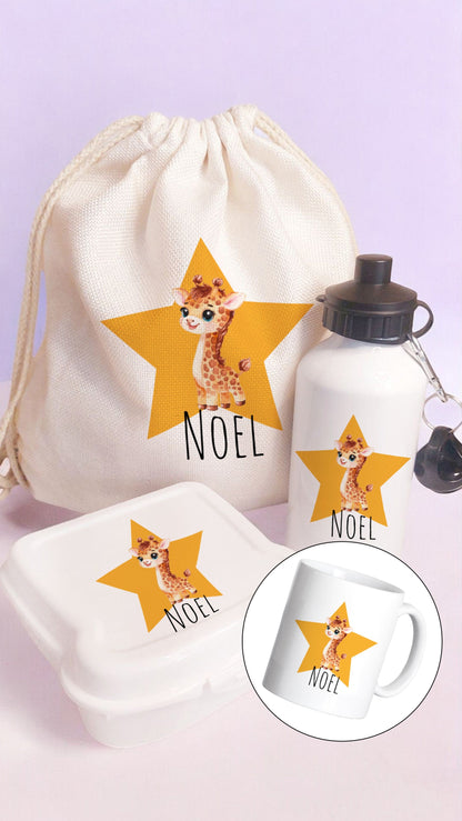 taza, mochila, botella taza y lonchera personalizada para niños