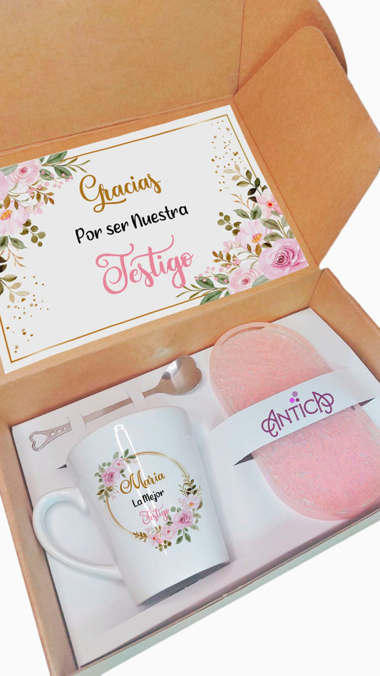 CAJA REGALO DE TAZA, BANDEJA Y CUCHARA