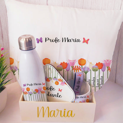 set personalizado para profes personalizado floral con nombres de alumnos