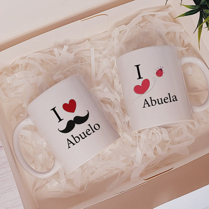 Pack de 2 tazas regalo para el día de los abuelos con corazón y nombre