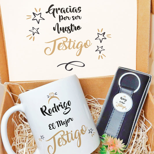 kit para testigo de boda, taza y llavero, regalo para hombre