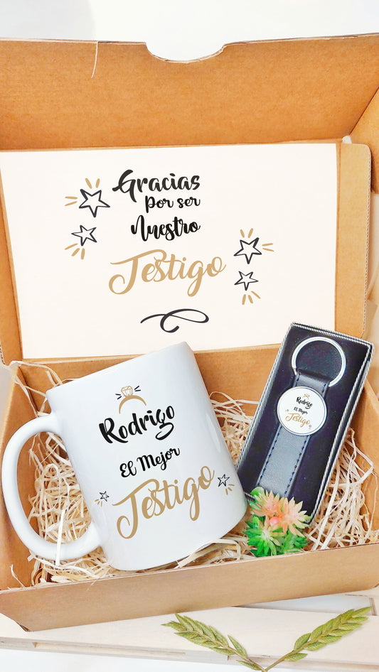 kit para testigo de boda, taza y llavero, regalo para hombre