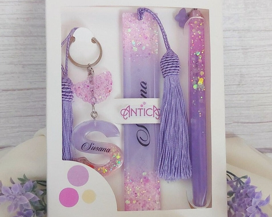 Set Regalo Personalizado en Resina Morado💜